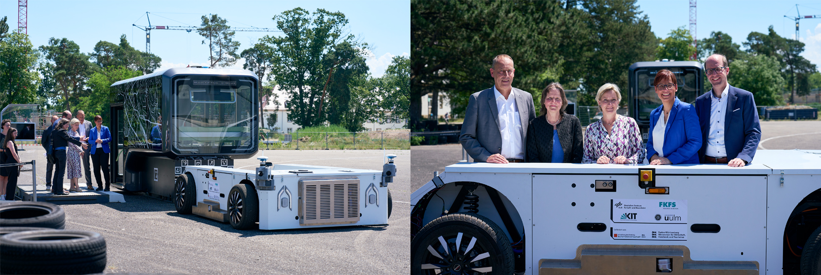 Pr&auml;sentation eines autonomen Elektro-Shuttles mit einer Gruppe von Wissenschaftlern und Experten.